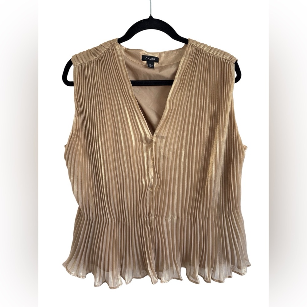 Cachè Gold Metallic Pleated Y2K Top